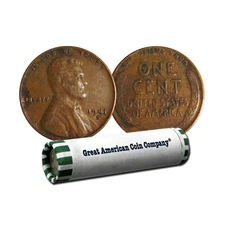 Roll of 50 Wheat Cents In Circulated Condition 1940s-1950s