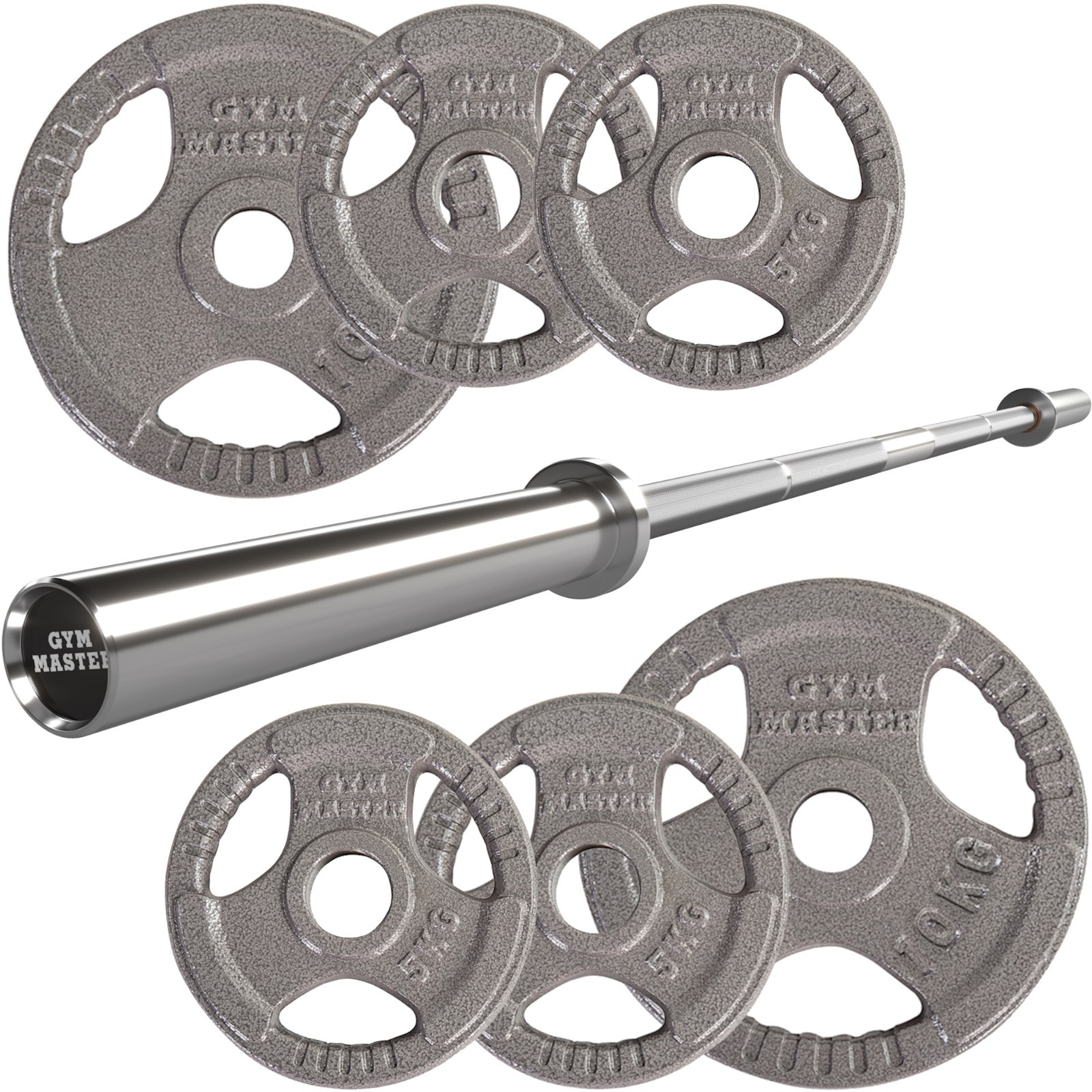GYM MASTER 2"" Olympic 6ft Barbell and 40kg Tri Grip Cast Iron Weight Set