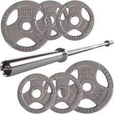 GYM MASTER 2" Olympic 6ft Barbell and 40kg Tri Grip Cast Iron Weight Set