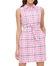 NWT TOMMY HILFIGER Dahlia Plaid Belted Sleeveless Shirt Dress w/pockets Sz. 14