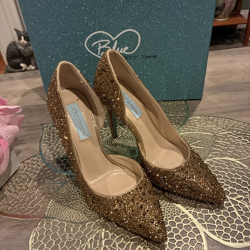 Betsey Johnson Hazil Glitter Gold Rhinestone Pumps Pointed Toe Heel Womens 6M - Picture 13 of 14