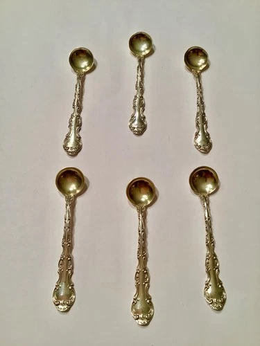 Gorham Sterling Strasbourg 6 Individual Salt Spoons Gilt Bowls No Monograms