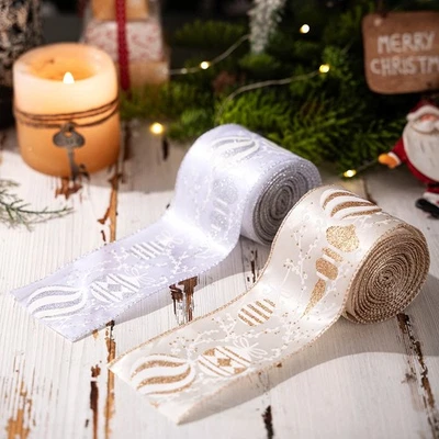 Rouleau de fil tissu ruban de Noël doré argenté pour noeud de vacances fabric - Photo 1/4