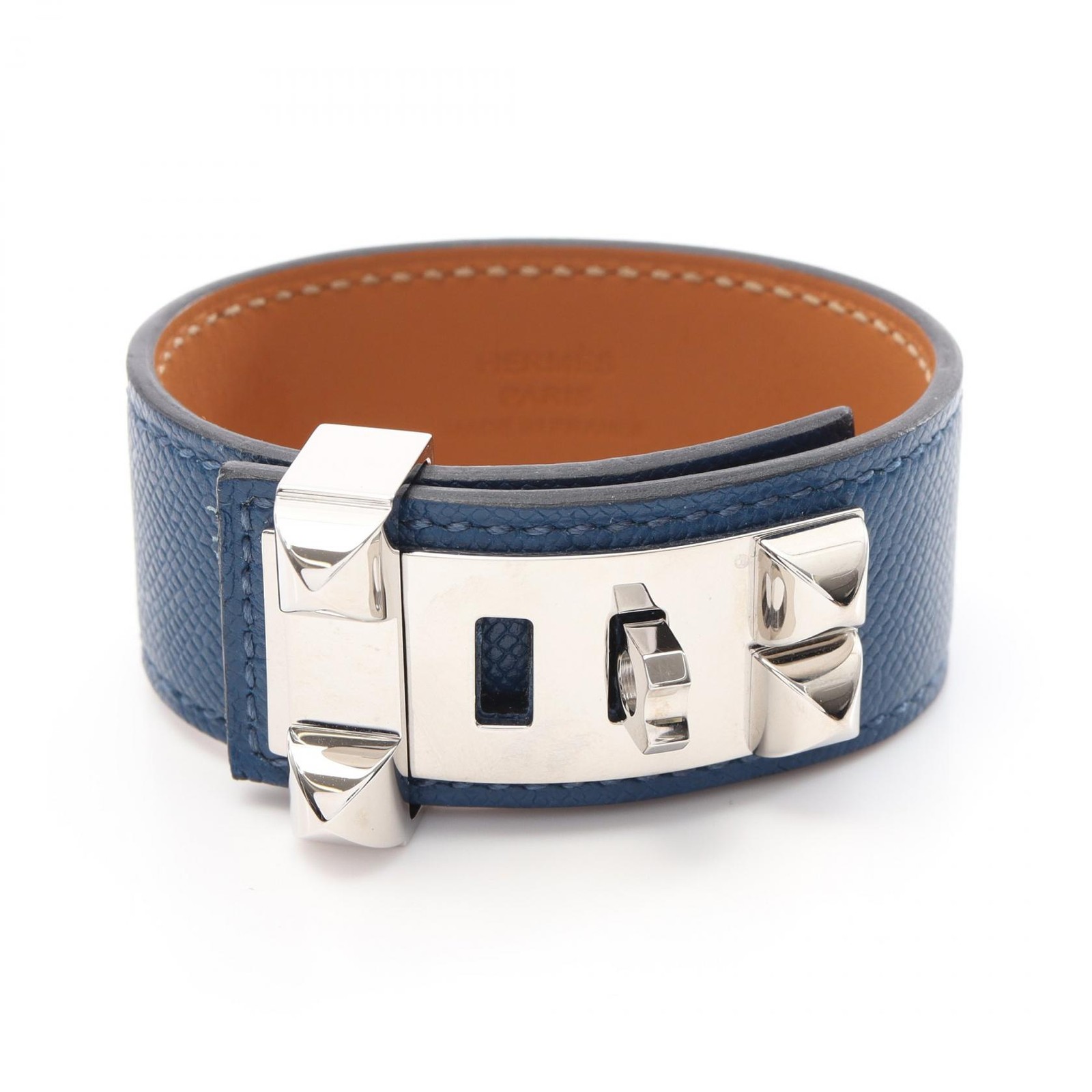 HERMES Collier de Chien Bracelet in D Stainless Steel with Evercolor Leather for Women Pre-Owned