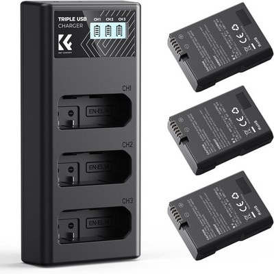 K&F CONCEPT 3er-Pack EN-EL14 Kamera-Akku-Upgrade-Ladegerät für Nikon D5300 D5600