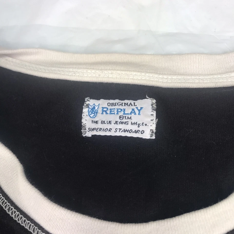 Rare Vintage Replay Motors Motorcycles Two Tone Size L T-Shirt - Image 3 of 4