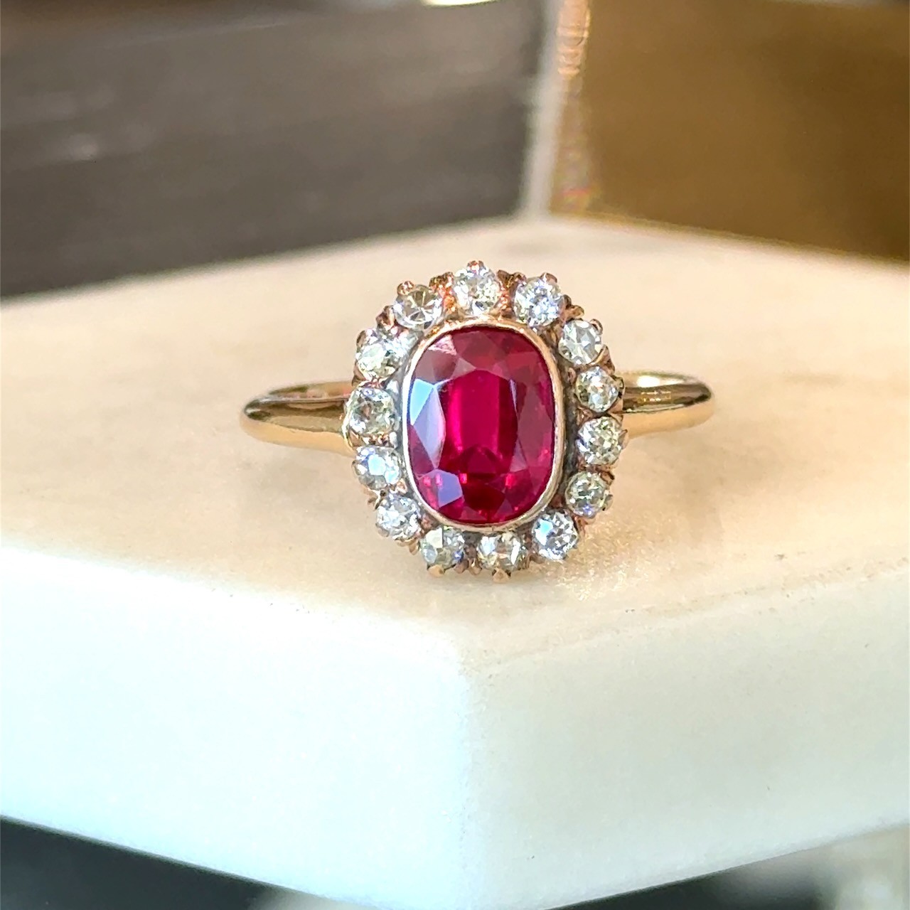 Early 1900s Ruby & Diamond Cluster Ring - image 1