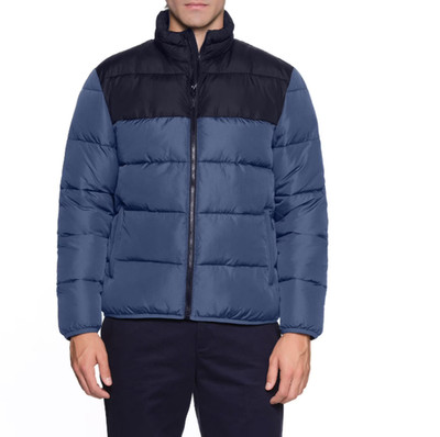 Jacket Blue Puffer Zipped Side Pockets Stand Up Collar Men's S By Land's End
