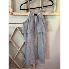 Lumiere size medium blue & white striped mini dress cotton linen 