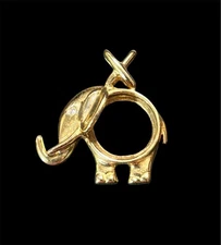 Clyde Duneier 14k Gold Vintage Elephant Large Charm Pendant 5.2g w/ Sm. Diamond