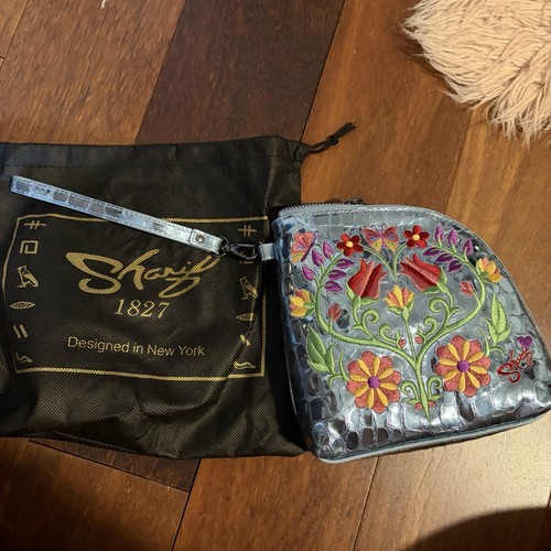NWT Metallic Blue Sharif Legacy Floral Embossed Purse With Gunmetal Hardware