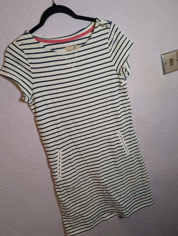 Mantaray Striped Jersey Dress UK 10 Navy White Cotton Nautical image 2