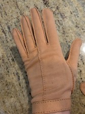 Vintage Womens Size L/XL 7.5 Brown Cotton Formal Gloves Contrast Stitching
