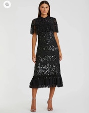 MAC DUGGAL BLACK SEQUIN EMBELLISHED RUFFLED MIDI DRESS STYLE 9193 SIZE 10 – NWT