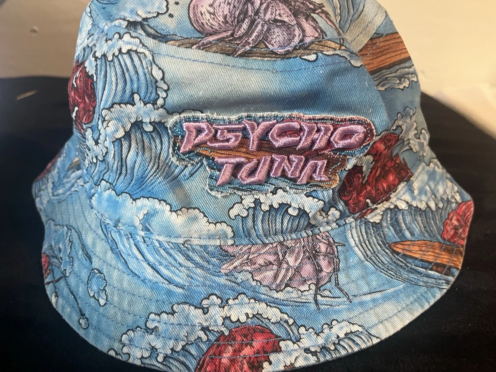 MENS Bucket BEACH Hat Fish Blue PSYCHO TUNA ONE SIZE
