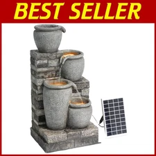 Rustic Gray Solar Water Feature for Outdoor Spaces