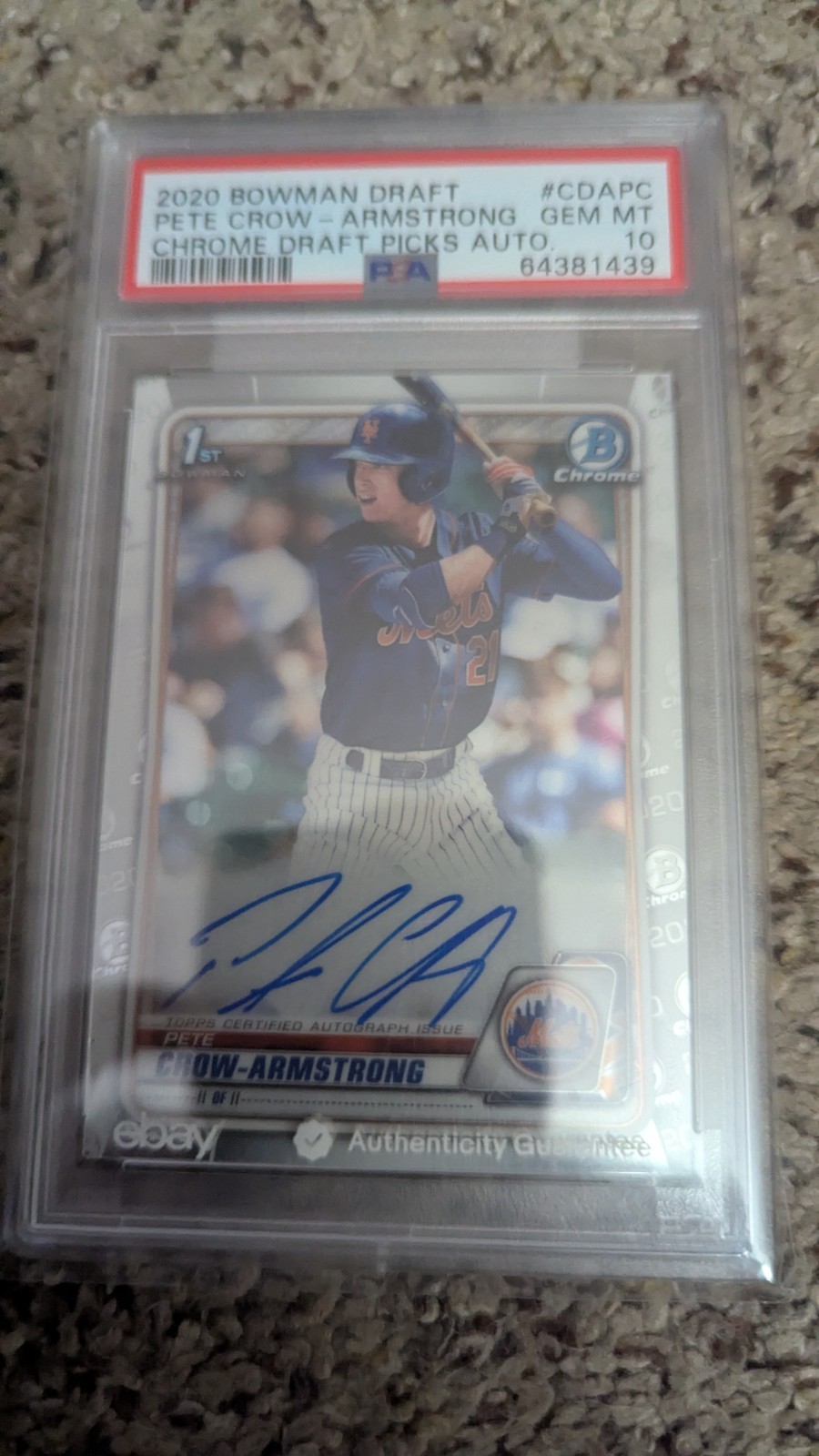 PETE CROW-ARMSTRONG 2020 BOWMAN DRAFT CHROME DRAFT PICKS AUTO PSA 10 Rookie RC