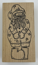 Santa Clause Pajamas Stars Boots Wood Mount Rubber Stamp