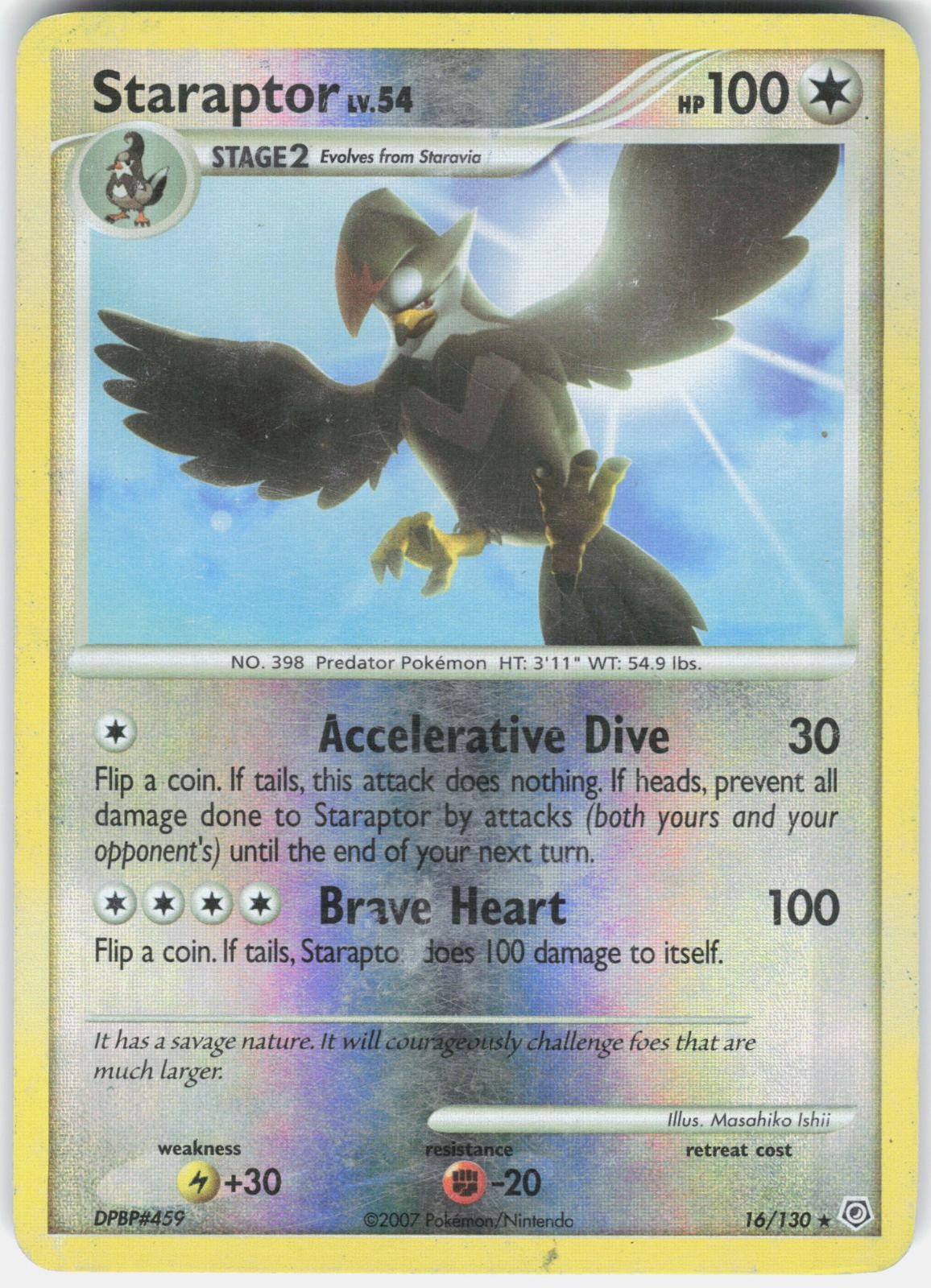 Staraptor 16/130 Rare Diamond & Pearl Pokemon Reverse Holo Heavily Played