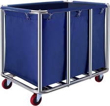 400L Commercial Laundry Cart with Wheels | Heavy Duty Steel Frame Blue Hamper
