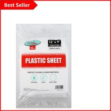 Large Plastic Dust Sheets - 12' x 9' for Home Protection during Painting, 3 Pack