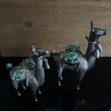 2 x Vintage Sterling Silver Peruvian Lama with Turquoise stones Figurines RARE