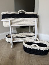Image of Handmade Crochet Moses Basket Set With Stand