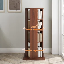 4 Tiers Corner Spinning Bookcase Organizer 360° Rotating Bookshelf Tower Walnut