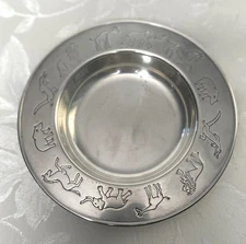 Vtg Napier 7" Baby Bowl – Engraved Animal Rim – Silver Metal – Nursery Keepsake
