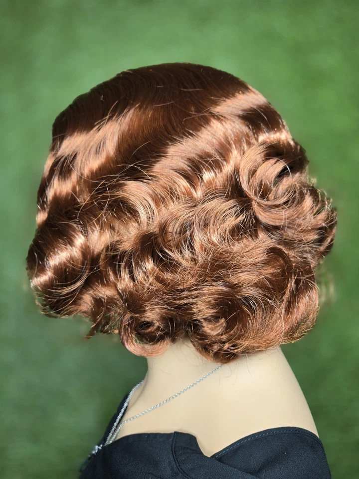 Peluca corta roja de los años 20 onda de dedo rizada corta vintage disfraces para mujer...02 Foto 4 de 4