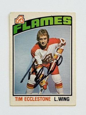 Tim Ecclestone Atlanta Flames Autographed 1976-77 OPC Hockey NHL Card #351 COA