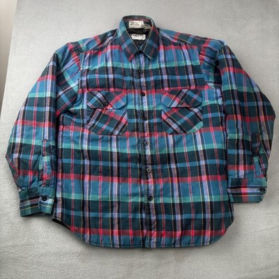 Vintage McGregor Bagpiper Shirt Jacket Mens Medium Blue Plaid Quilted Lined 90s