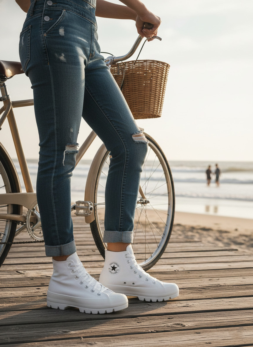 Converse Womens Hi-Top Sneakers White Black 565902C Size 8.5 Trainers Shoes thumbnail 5