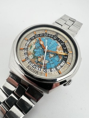 Edox Geoscope Automatic World Time   Vintage   Original Bracelet   Rare