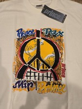 Vintage Prince Tennis T Shirt Single Stitch Peace Graphic USA Made NWT White LRG