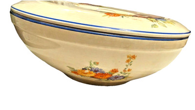 Vintage Cambridge 1940 s floral Covered Casserole Dish; cottagecore, country