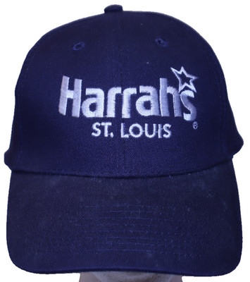 Harrah s St. Louis Missouri MO Casino Gambling Blue Baseball Cap Hat Hook & Loop