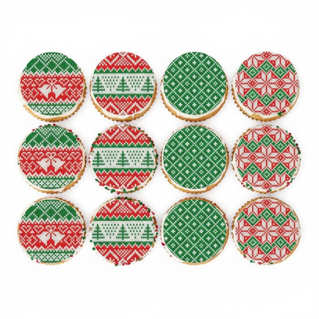 Ugly Christmas Sweater Cupcake Toppers Edible Images (12) 2.5" Holiday Party Dec