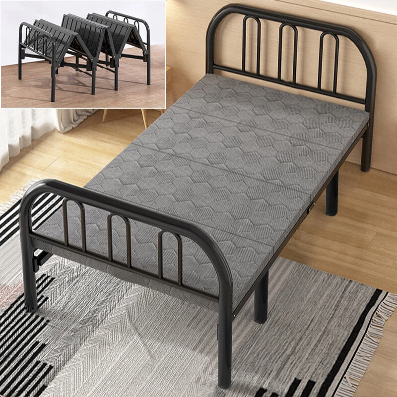 Single Metal Bed Frame Folding Bed Guest Sleeper Solid Slatted Bed Platform Base