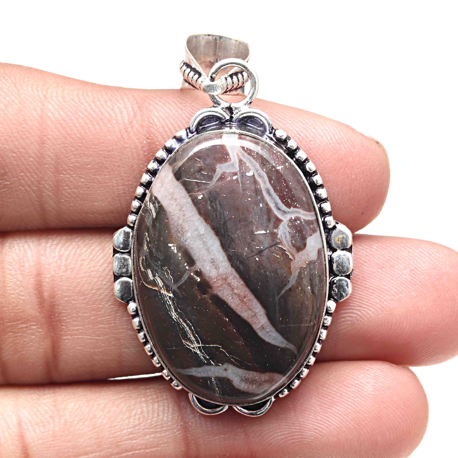 Crazy Lace Agate Pendant Silver Jewelry Valentine Gift 2.25 Inch