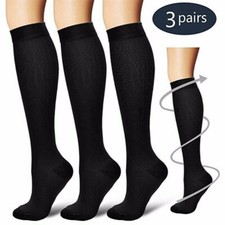 3 Pair Full Compression Socks 20-30 mmhg Strong Support Stockings S-XL Free Ship