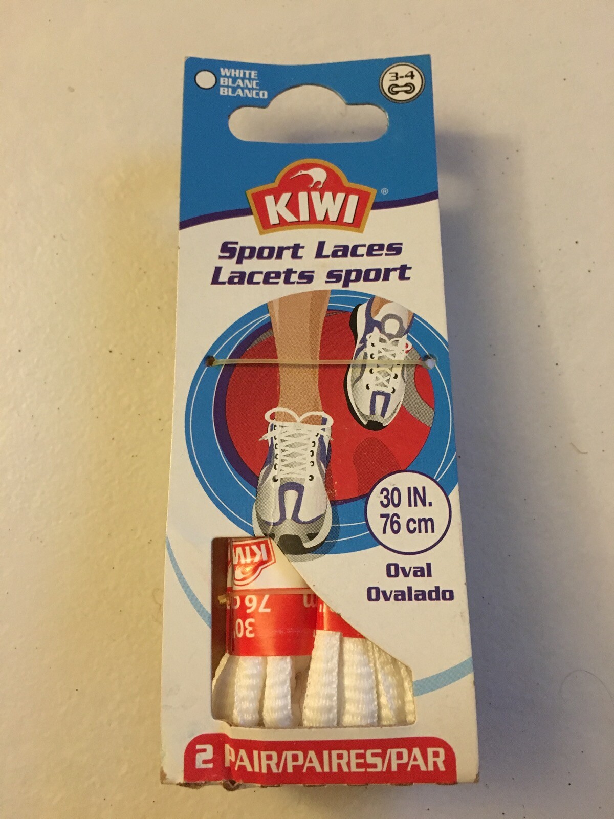 KIWI Sport Laces White Oval Shoe Laces 2 PAIR 3/4 Eyelet 30 In. 76 cm