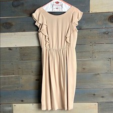 Theory Silk Cream Ruffle Dress Knee Length Size 4
