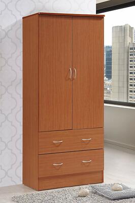 Cherry Finish Wooden Armoire Wardrobe Storage Cabinet Closet Drawers Organizer