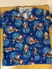 Cats on Motorcycles Ladies Scrub Top from Peaches Uniform Size SMALL