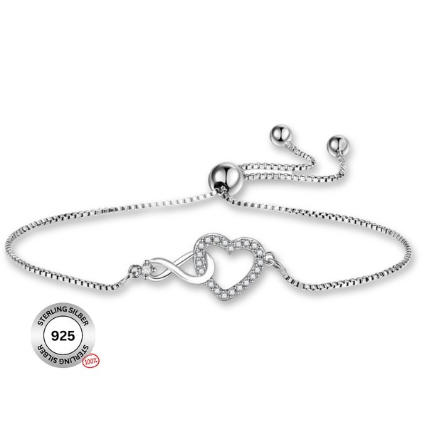Silberarmband Infinity Unendlichkeit Herz 925 Sterling Silber Armband Damen-image
