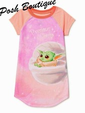 Baby Yoda Nightgown Pajama Star Wars Girl Sleep Shirt 5 6 7 8 Pink Grogu Summer