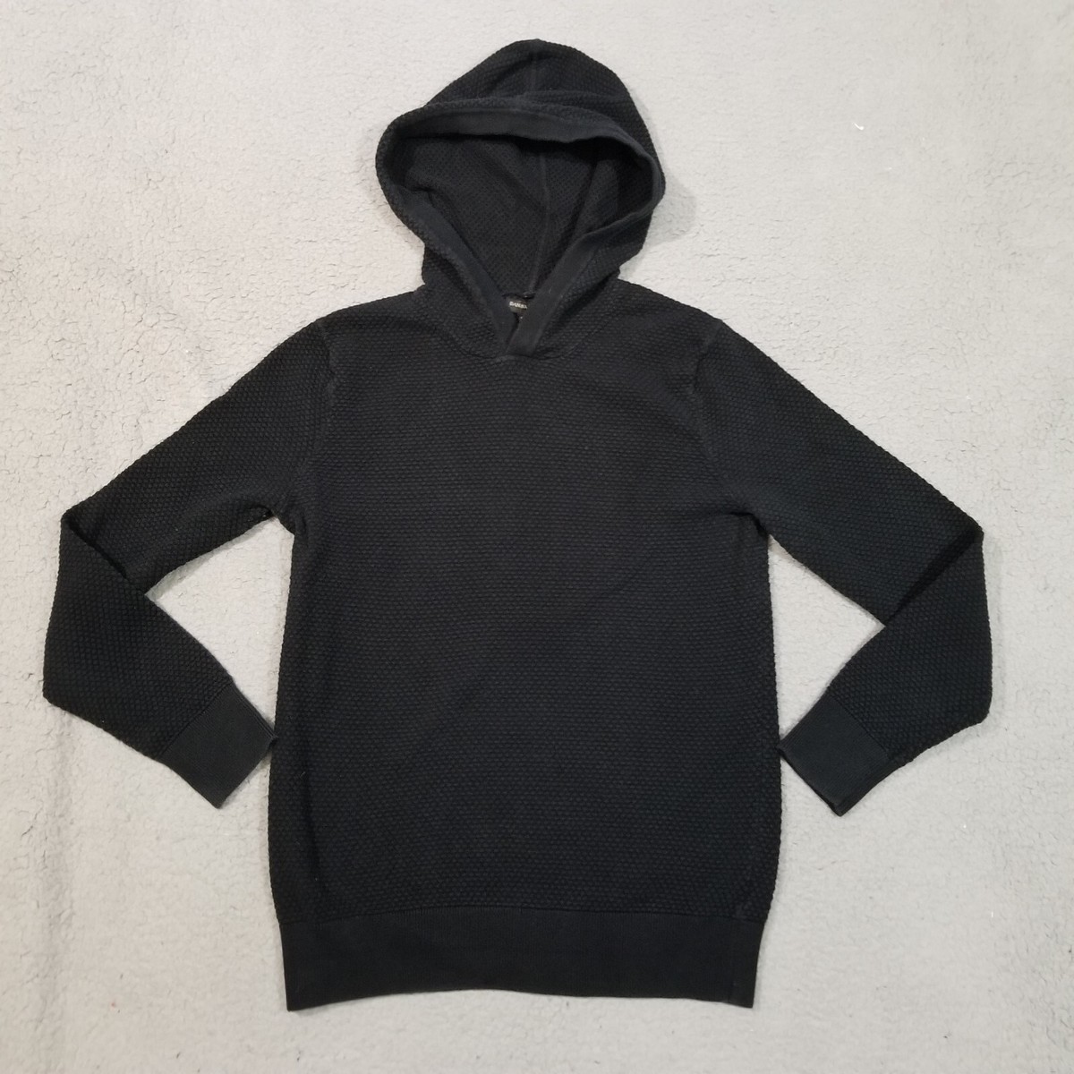 Banana Republic Hoodie Womens Small Black Thermal Waffle Pullover Sweatshirt