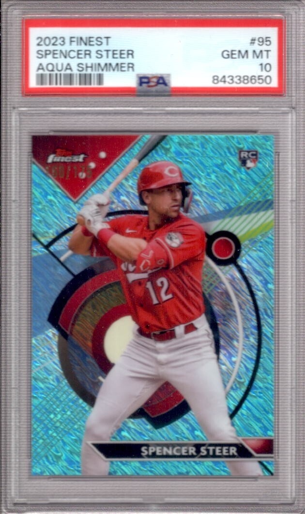 SPENCER STEER 2023 Topps Finest #95 PSA 10 Aqua Shimmer Refractor RC #160/175