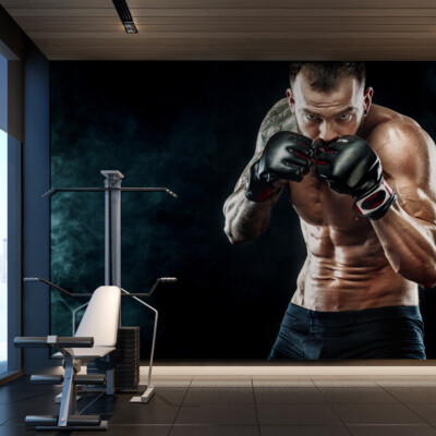 VINYL Fototapete 3D XXL TAPETE Fitnessstudio Trainierender Boxer 3533